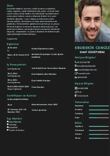 Sınıf Öğretmeni Cv Örnekleri cv indir